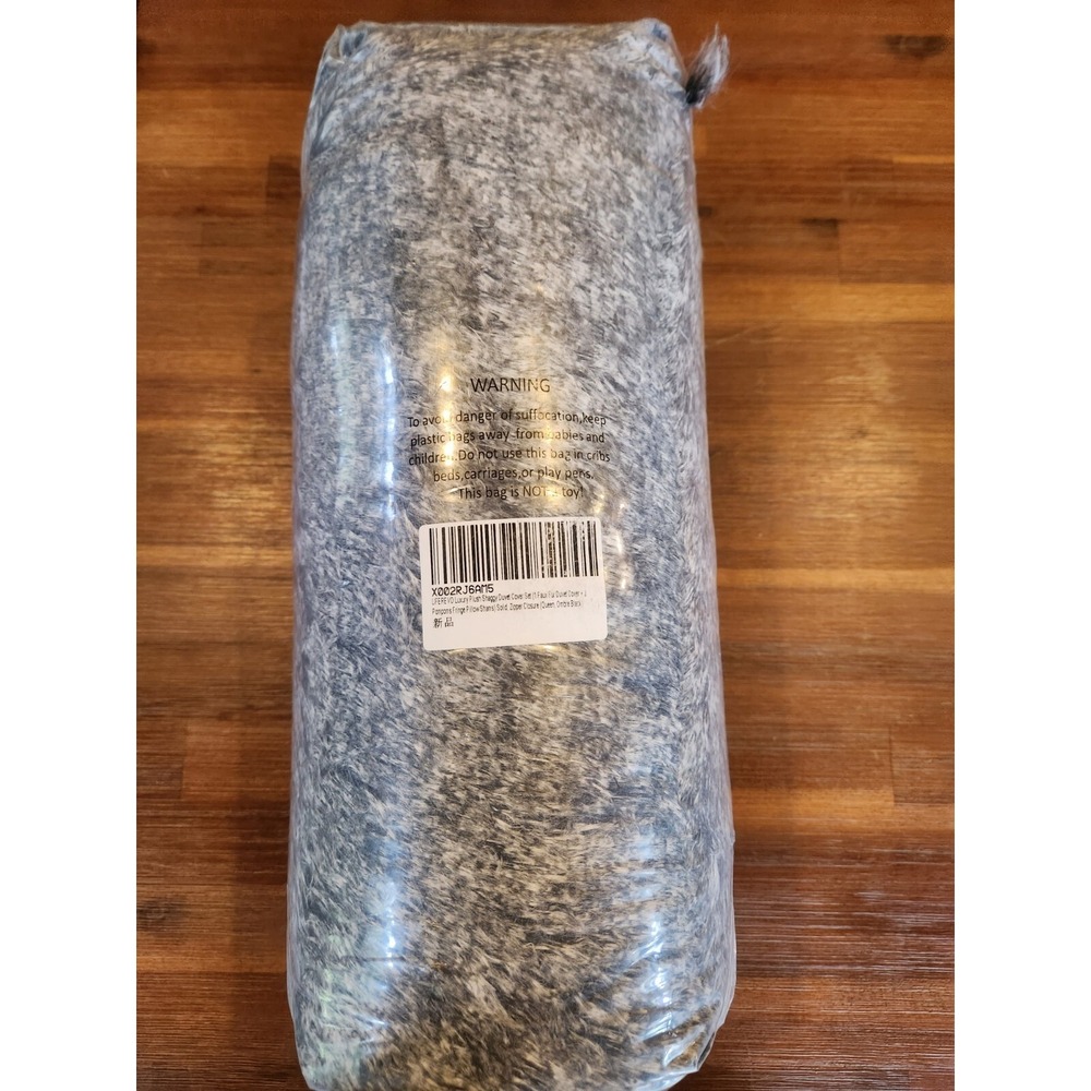 Liferevo Gray Faux Fur Luxury Plush Shaggy Duvet Cover Set Size Queen B2 - Picture 3 of 4